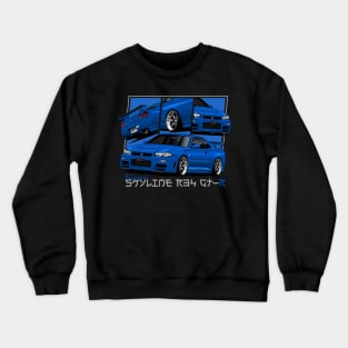Nissan Skyline r34 GTR Blue, JDM Car Crewneck Sweatshirt